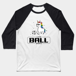 Unicorn with Sunglasses and Soccer ball Baseball T-Shirt